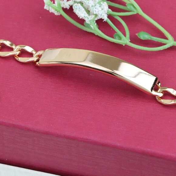 "Rose Gold Plated Bracelet with Bold Polished ID Bar Chain Design, XPBL1081 - Picture 10 of 13